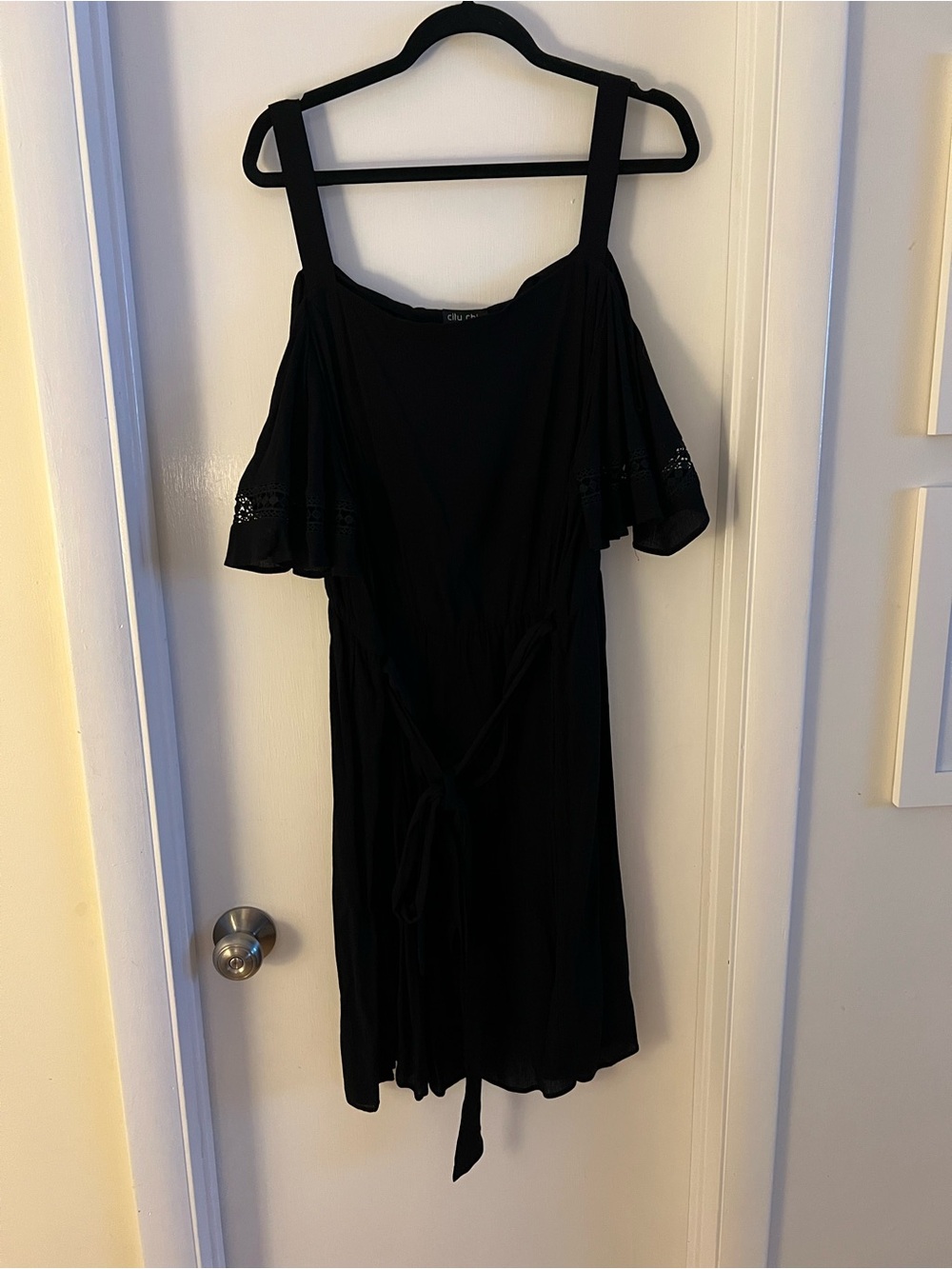 City Chic Black Cold-Shoulder Tie-Waist Dress